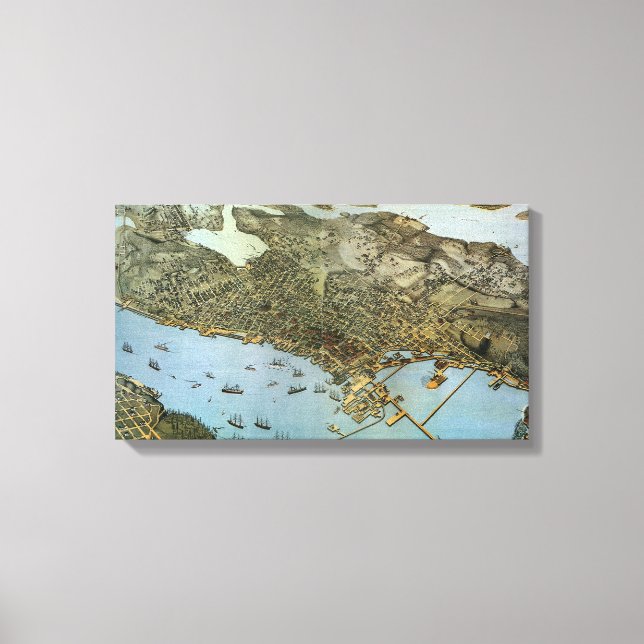 Lienzo Mapa antiguo Vista aérea Ciudad de Seattle Washing (Anverso)