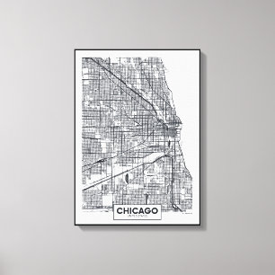 Lienzo Mapa blanco y negro de la ciudad de Chicago,