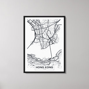 Lienzo Mapa blanco y negro de la ciudad de Hong Kong,