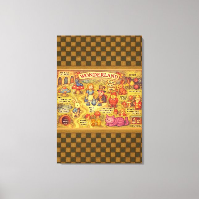 Lienzo Mapa caprichoso de Alicia en el País de las Maravi (Anverso)