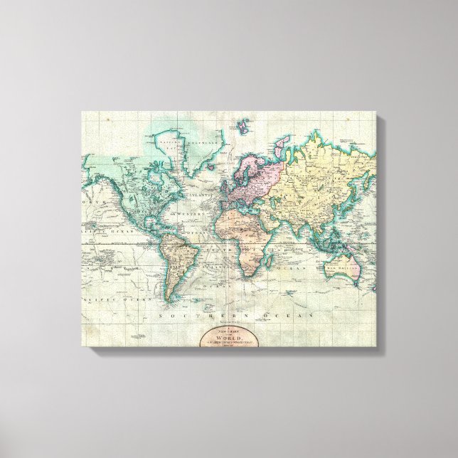 Lienzo Mapa de 1801 del mundo sobre la proyección de Merc (Anverso)