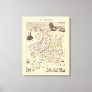 Lienzo Mapa de 1858 del departamento de Ille et Vilaine, 