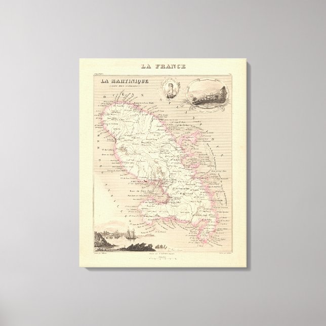 Lienzo Mapa de 1858 del Departamento de Martinica, Poster (Anverso)