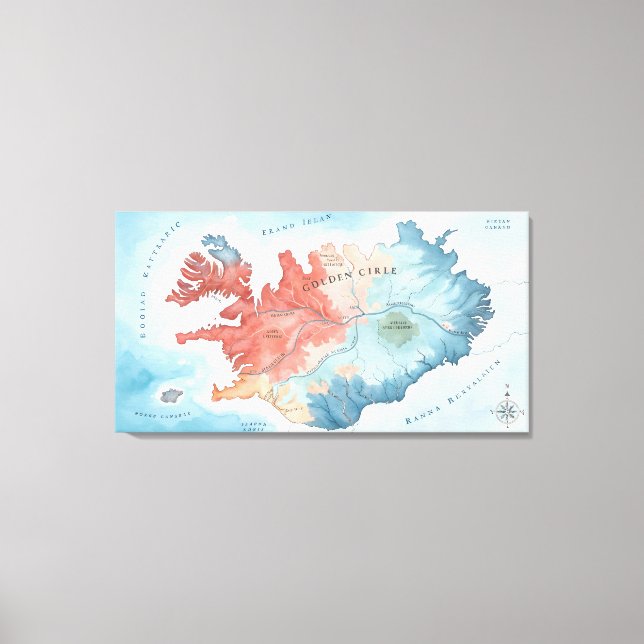Lienzo Mapa de acuarela pastel del Círculo Dorado de Isla (Anverso)