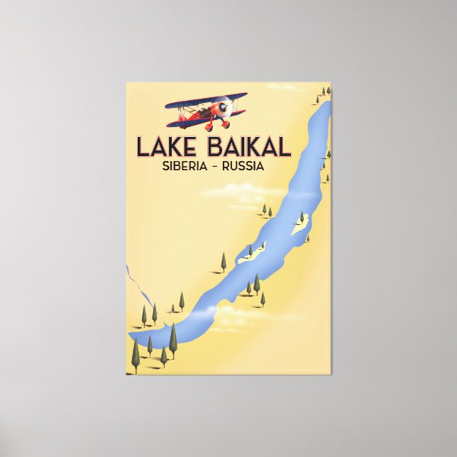 Lienzo Mapa de afiches de viajes rusos en el lago Baikal  (Anverso)