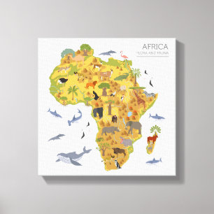Lienzo Mapa de África Flora y fauna