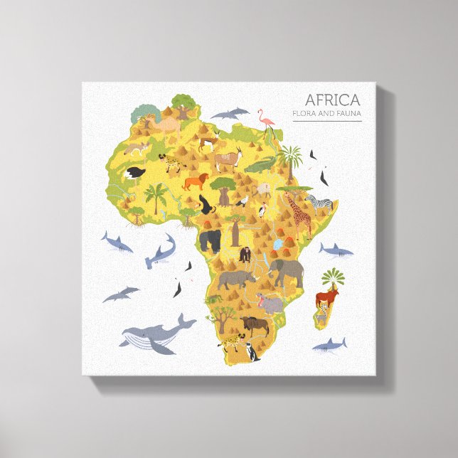 Lienzo Mapa de África | Flora y fauna (Anverso)
