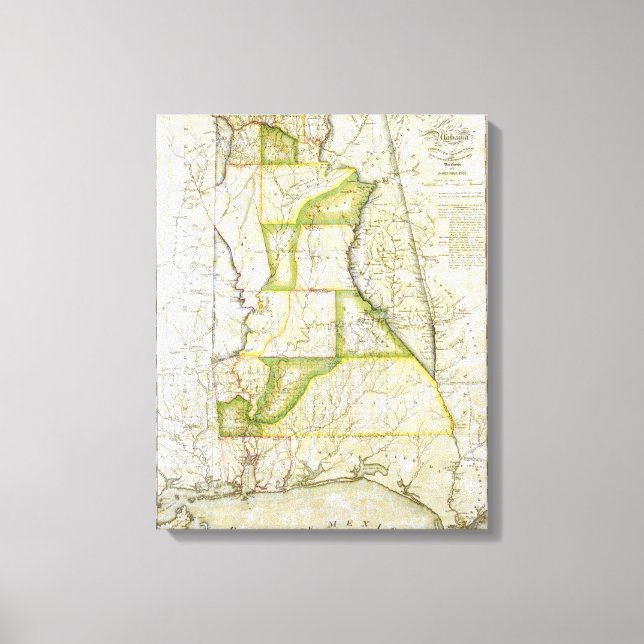 Lienzo Mapa de Alabama de John Melish (alrededor de 1818- (Anverso)
