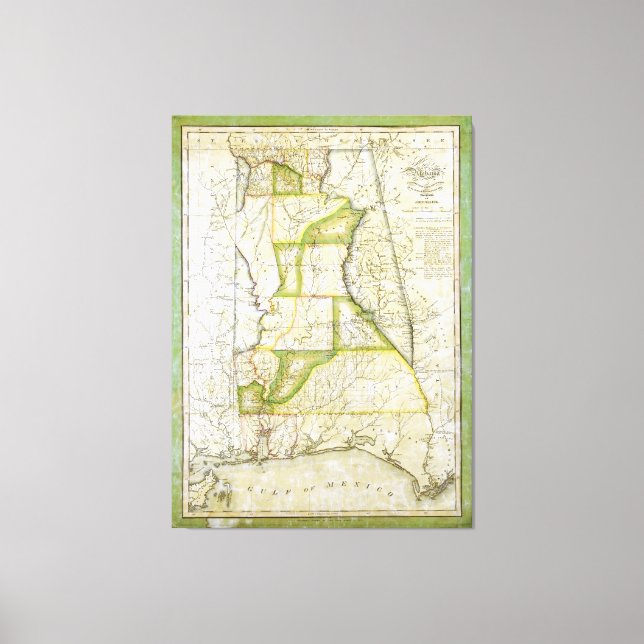 Lienzo Mapa de Alabama de John Melish (alrededor de 1818- (Anverso)