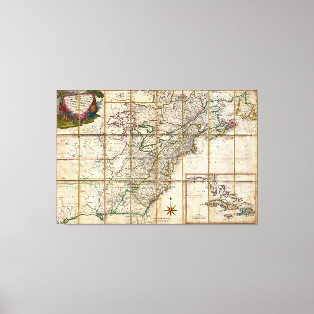 Lienzo Mapa de América colonial RARE 1779 de Rene Phelipp (Anverso)