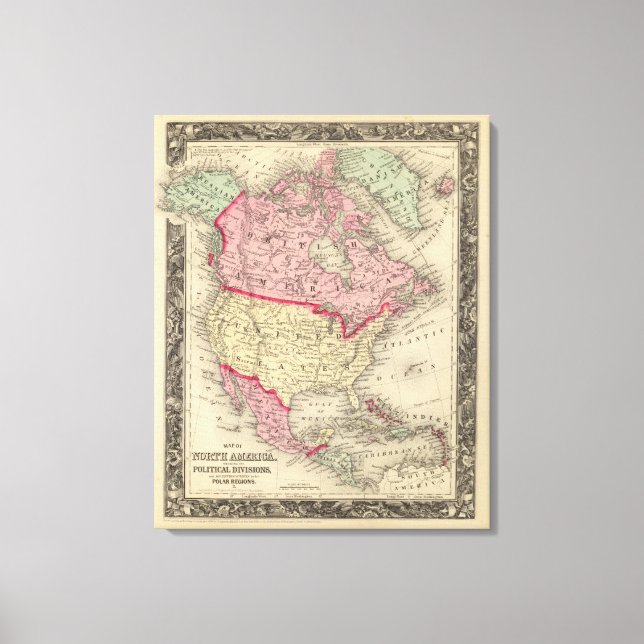 Lienzo Mapa De América Del Norte (Anverso)