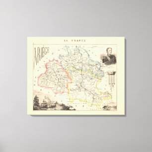 Lienzo Mapa de Ariege Department, Poster de Francia, 1858
