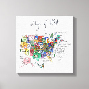 Lienzo Mapa de atracciones de los Estados Unidos de