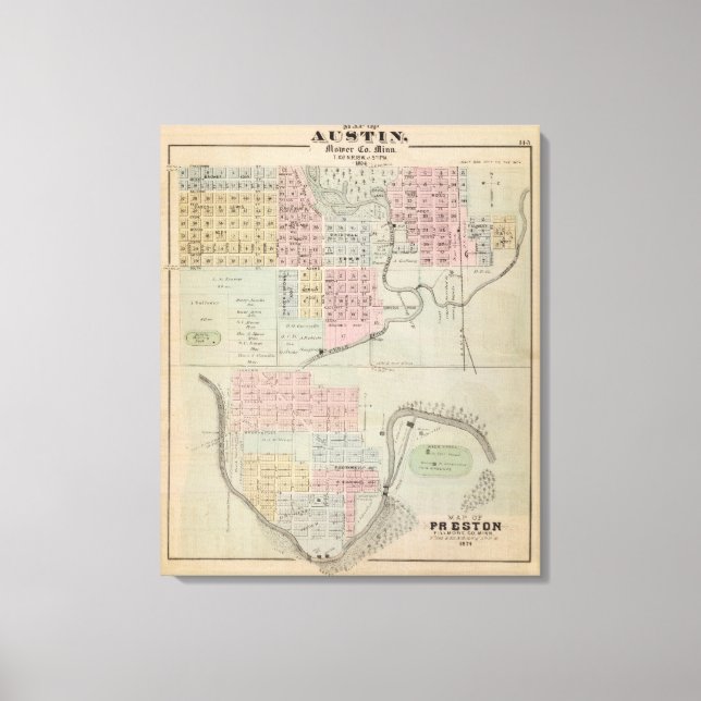 Lienzo Mapa de Austin, Condado de Mower, Minnesota (Anverso)