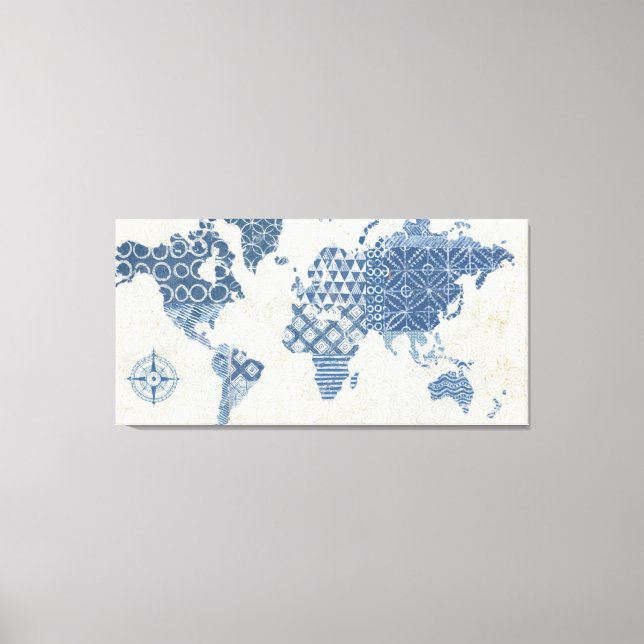 Lienzo Mapa de Batik azul índigo del mundo (Anverso)