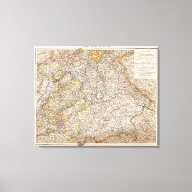 Lienzo Mapa de Bayern Atlas de Alemania en Wurttemberg (Anverso)