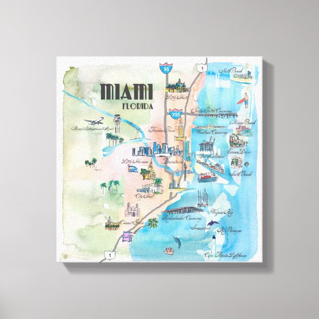 Lienzo Mapa de Bellas Artes de Miami Florida para imprimi (Anverso)