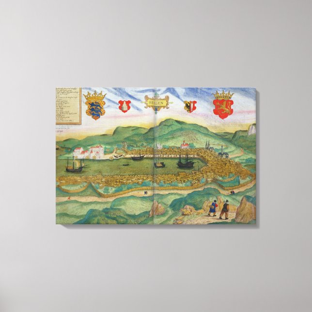 Lienzo Mapa de Bergen, de 'Civitates Orbis Terrarum' por (Anverso)