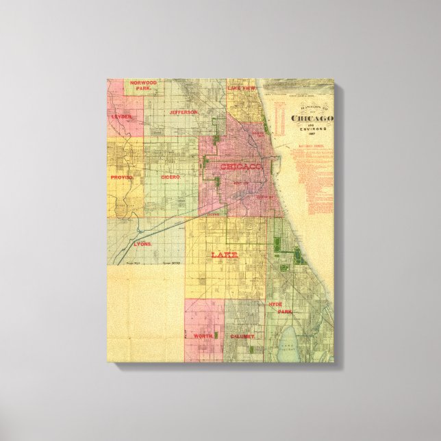 Lienzo Mapa de Blanchard de Chicago y sus alrededores (Anverso)
