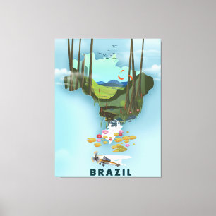 Lienzo Mapa de Brasil Afiche de viaje ilustrado