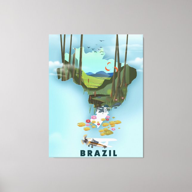 Lienzo Mapa de Brasil Afiche de viaje ilustrado (Anverso)