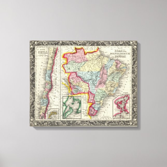 Lienzo Mapa De Brasil, Bolivia, Paraguay Y Uruguay (Anverso)