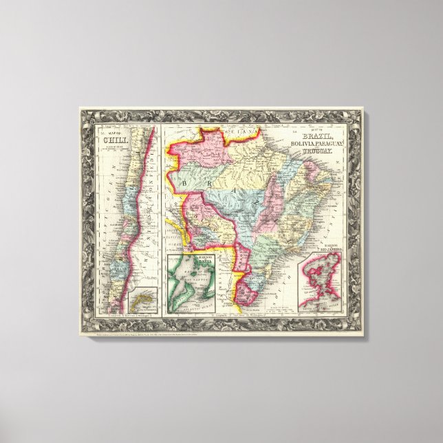 Lienzo Mapa De Brasil, Bolivia, Paraguay Y Uruguay (Anverso)