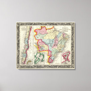 Lienzo Mapa De Brasil, Bolivia, Paraguay Y Uruguay