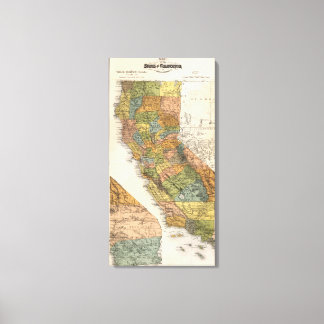 Lienzo Mapa de California que muestra municipios y ferroc