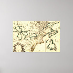 Lienzo Mapa de Canadá y Estados Unidos de 1778