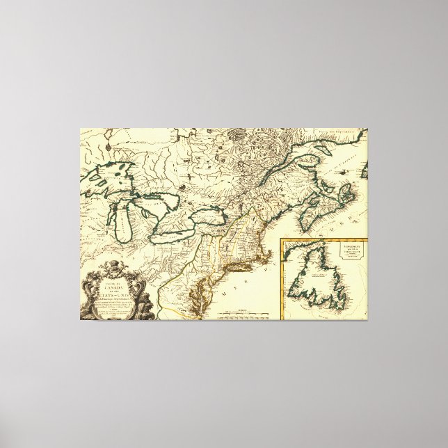 Lienzo Mapa de Canadá y Estados Unidos de 1778 (Anverso)