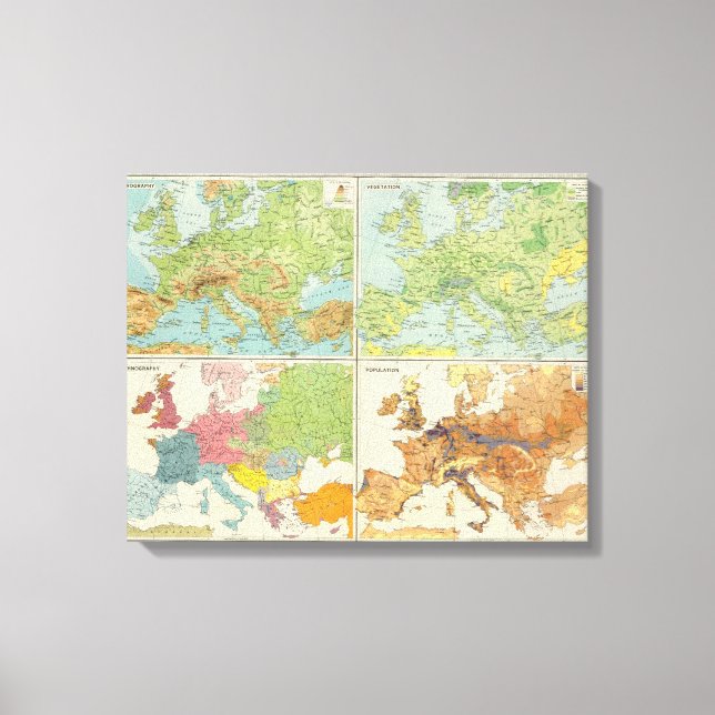 Lienzo Mapa de características físicas y población de Eur (Anverso)