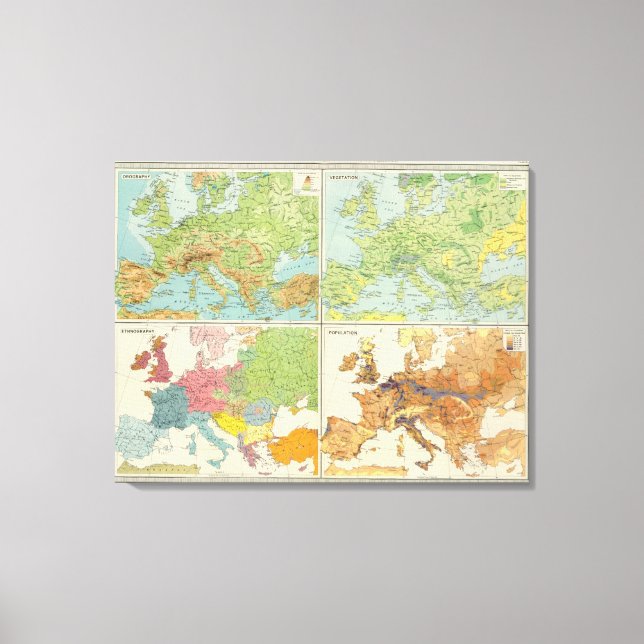 Lienzo Mapa de características físicas y población de Eur (Anverso)