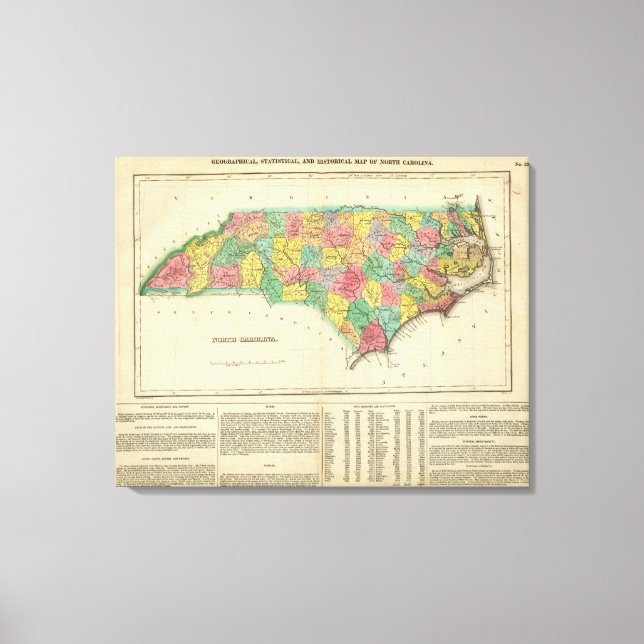 Lienzo Mapa De Carolina Del Norte (Anverso)