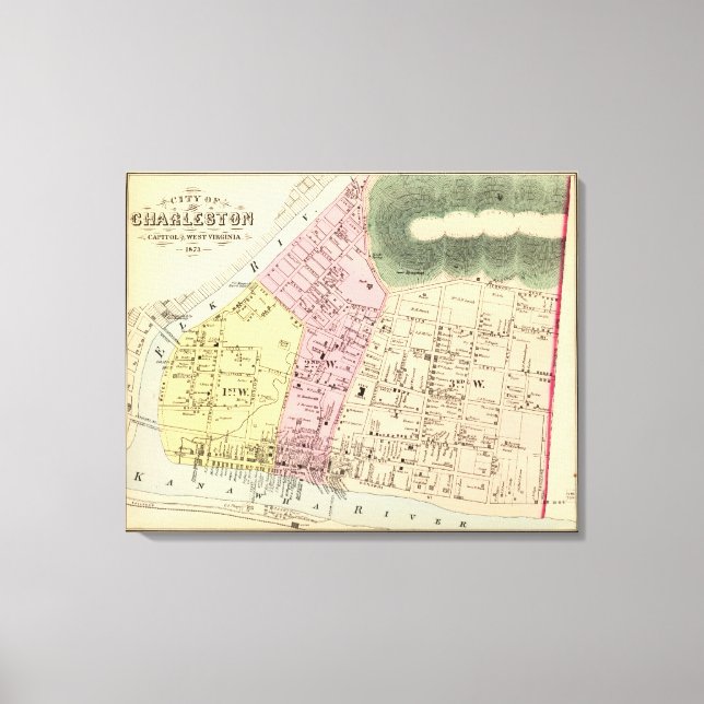 Lienzo Mapa de Charleston, Virginia Occidental (Anverso)