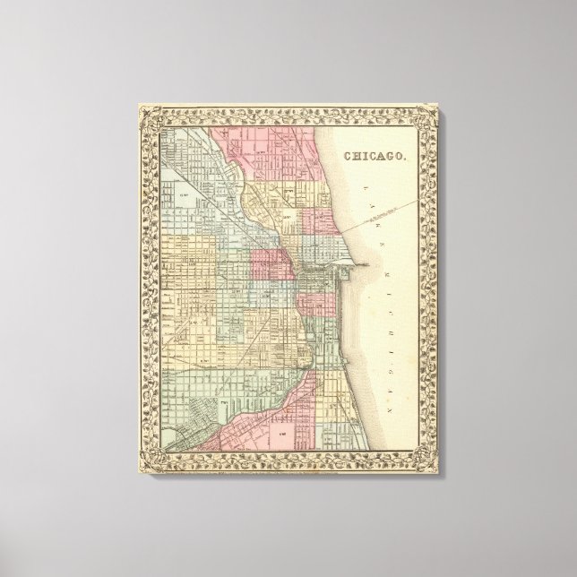 Lienzo Mapa de Chicago por Mitchell (Anverso)