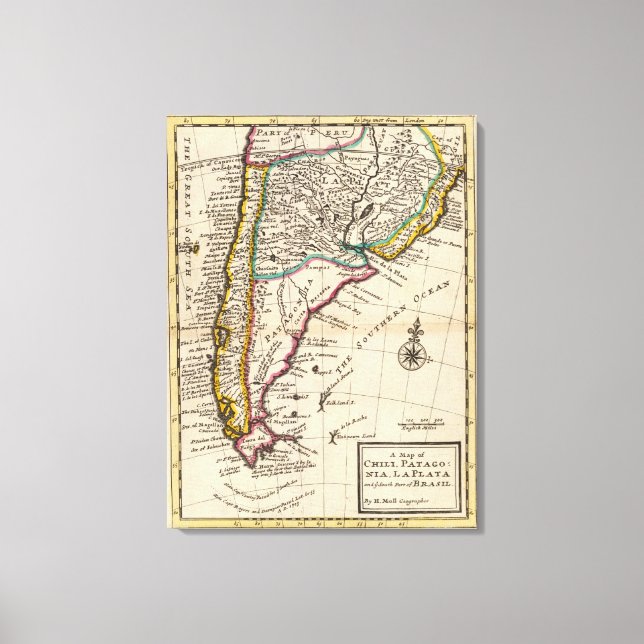 Lienzo Mapa de Chile, Patagonia, La Plata (Anverso)