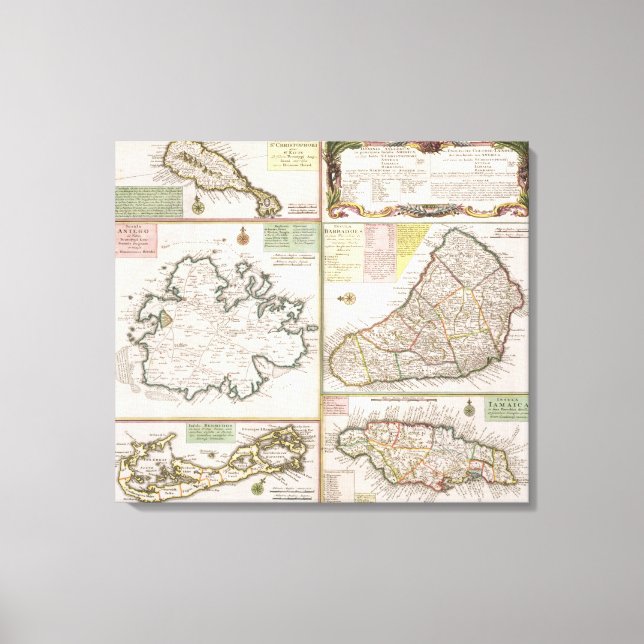 Lienzo Mapa de colonias inglesas en el Caribe, pub. (Anverso)