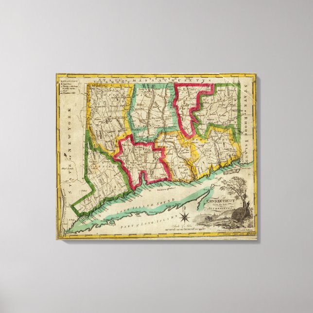 Lienzo Mapa de Connecticut (Anverso)