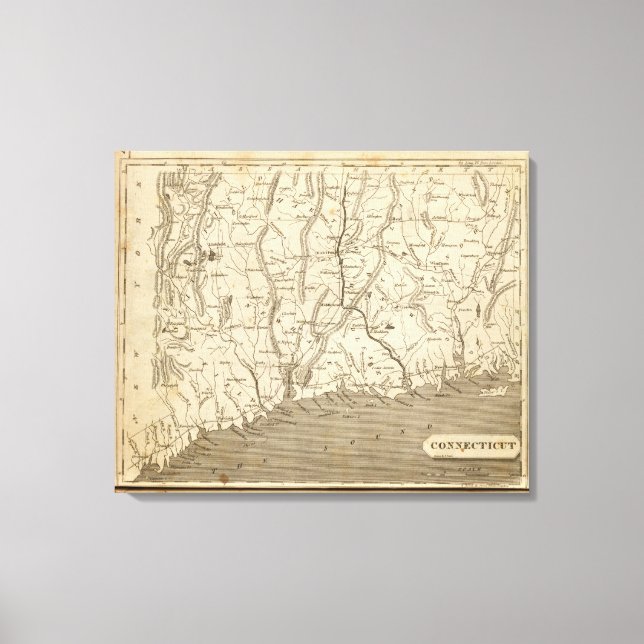 Lienzo Mapa de Connecticut por Arrowsmith (Anverso)