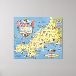 Lienzo Mapa de Cornwall, Inglaterra