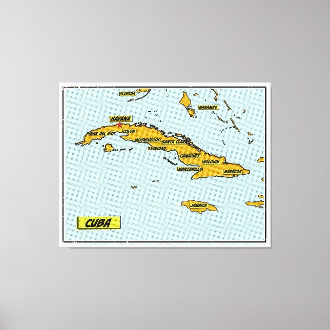 Lienzo Mapa de Cuba de Cómic Antiguo (Anverso)