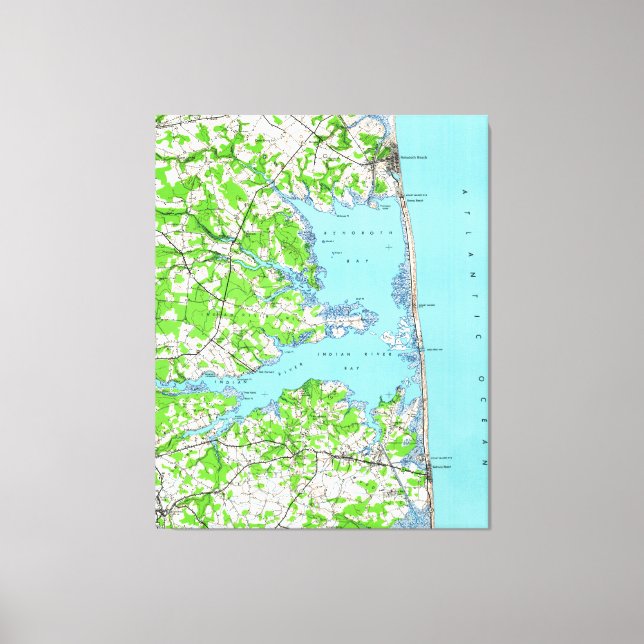 Lienzo Mapa de Delaware Beach y Bethany Beach (1938) (Anverso)