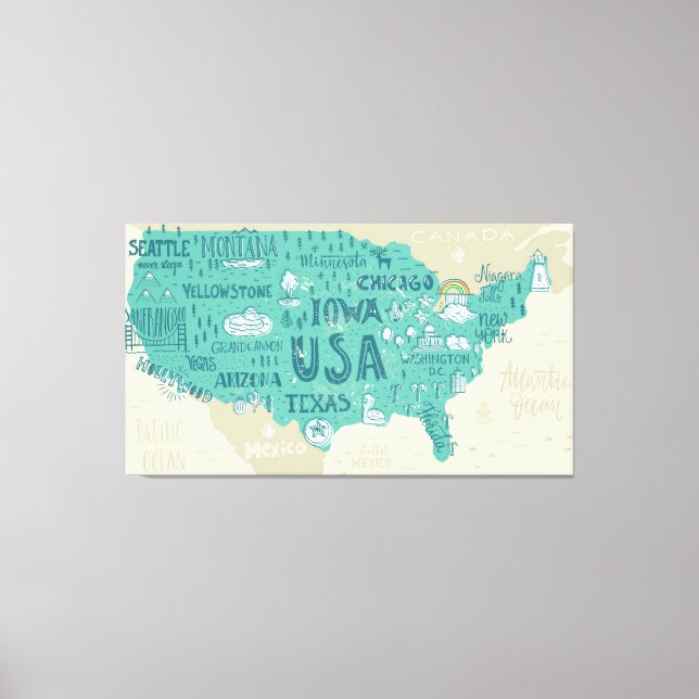 Lienzo Mapa de Doodle de Estados Unidos (Anverso)