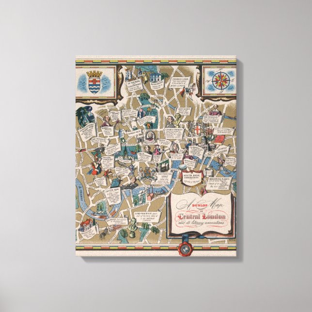 Lienzo Mapa de Dunlop - Lugares literarios del centro de  (Anverso)