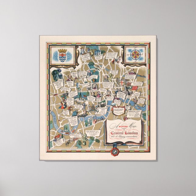 Lienzo Mapa de Dunlop - Lugares literarios del centro de  (Anverso)