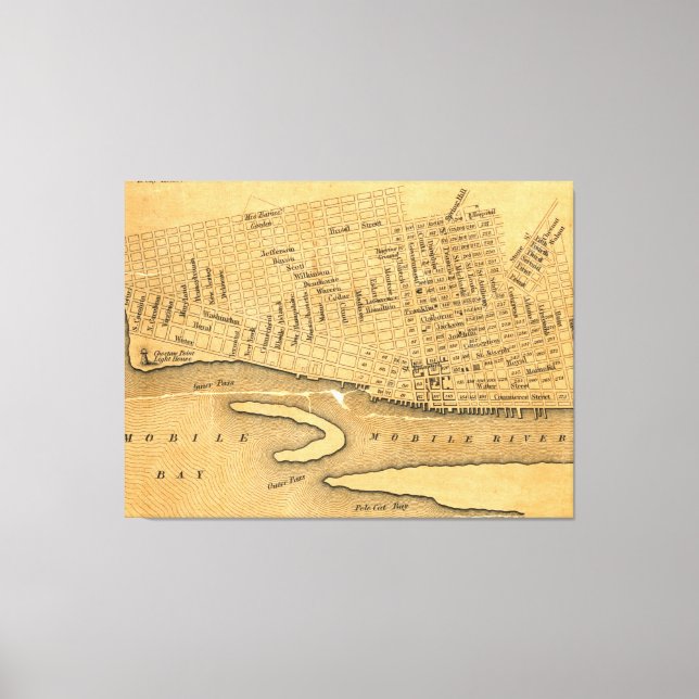 Lienzo Mapa de época de Alabama móvil (1840) (Anverso)