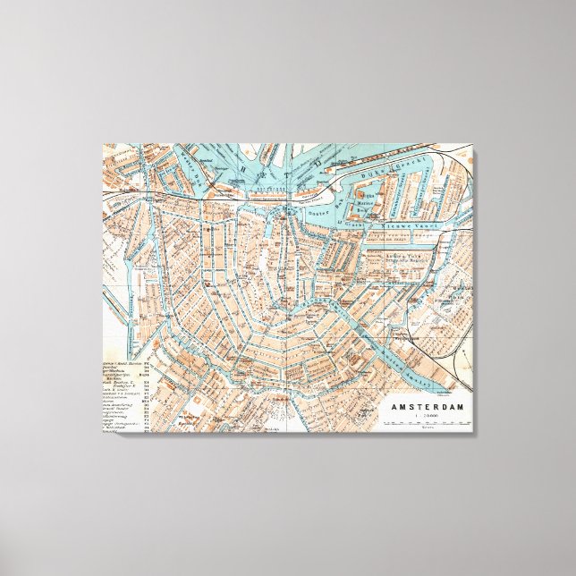Lienzo Mapa de época de Amsterdam (1905) (Anverso)
