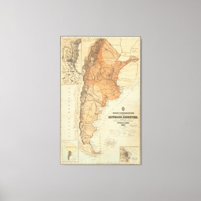 Lienzo Mapa de época de Argentina (1882) (Anverso)