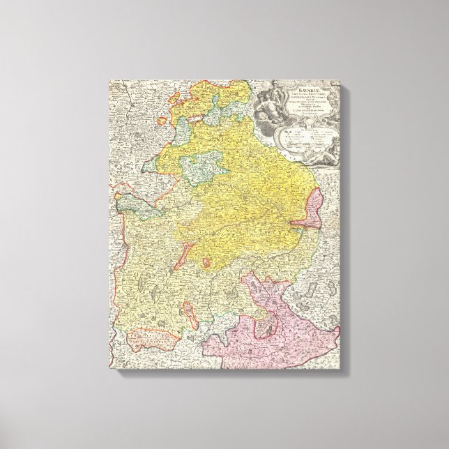 Lienzo Mapa de época de Baviera Alemania (1728) (Anverso)